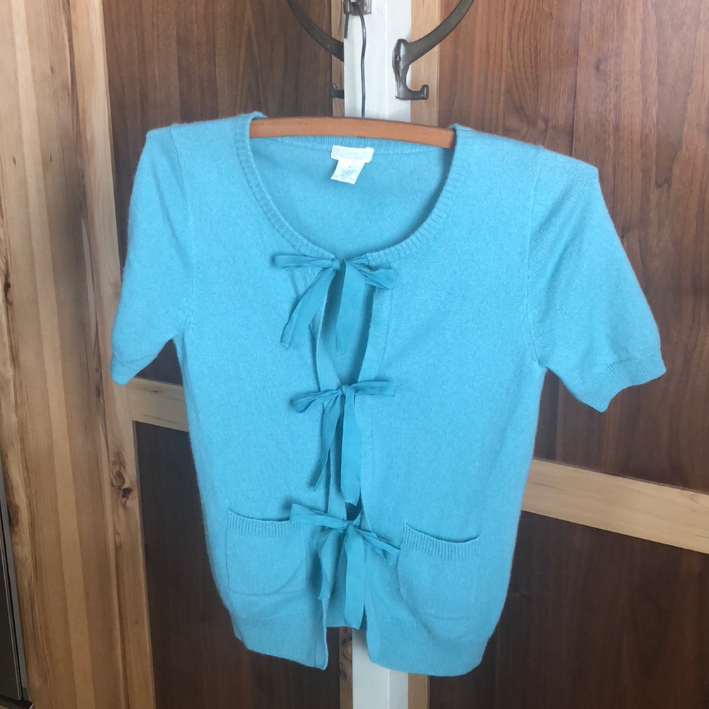 J. Crew Cashmere Short Sleeve Tie Front Sweater